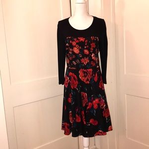 A-Line Floral DKNY Dress w/Jersey Sleeve